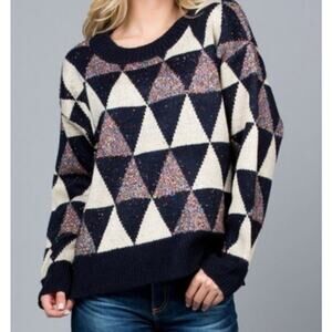 GeeGee Boutique Style Women's Sparkle Sweater Geometric Triangles Size Medium